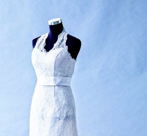 305W001 MR Halter Lace Aline Top Malaysia Wedding Dress Designer Rental