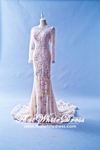 408W10 LL Long Sleeves Peach Wedding Dress Designer Malaysia