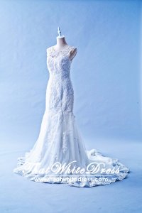 412W03 MM Strap Trumpet Tieback Illusion cover back Wedding Dress Designer Malaysia