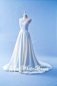504W04 CS Illusion Neck Duchesse Wedding Dress Designer Malaysia
