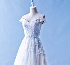 502W17 XJ Off Shoulder A line Belted A line Top Malaysia Wedding Dress Designer Rental
