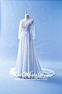 608LL05 LL Lilian Long Sleeves Berta Bride Silk Chiffon Wedding Dress Designer Malaysia