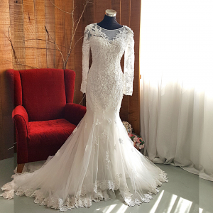 5 Full French Lace Long Sleeves Wedding Dress Mermaid Trumpet Baju pengantin Kahwin Malaysia Muslimah bride