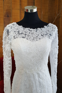 45 Long sleeves bateau boat neck Lace French Chantilly floral Lace Trumpet Church ROM Wedding Dress Rental Gaun Baju Pengantin Muslimah Kahwin Nikah Sanding Malaysia Kuala Lumpur Petaling Jaya
