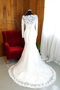 46 Long sleeves bateau boat neck Lace French Chantilly floral Lace Trumpet Church ROM Wedding Dress Rental Gaun Baju Pengantin Muslimah Kahwin Nikah Sanding Malaysia Kuala Lumpur Petaling Jaya