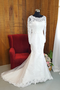 44 Long sleeves bateau boat neck Lace French Chantilly floral Lace Trumpet Church ROM Wedding Dress Rental Gaun Baju Pengantin Muslimah Kahwin Nikah Sanding Malaysia Kuala Lumpur Petaling Jaya