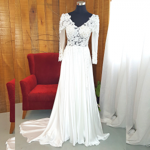 22 Long sleeves V Neck Berta Bride Silk Chiffon Lace Garden Wedding Dress Rental Gaun Baju Pengantin Muslimah Kahwin Nikah Sanding Malaysia Kuala Lumpur Petaling Jaya