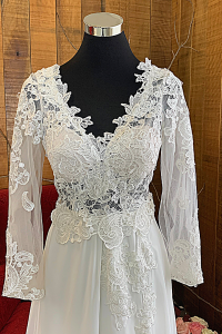 51 Long sleeves V neck French Guipure Lace Lace Chiffon A line Sheath Beach Wedding Dress Gaun Baju Pengantin Muslimah Kahwin Nikah Sanding Malaysia Kuala Lumpur Petaling Jaya