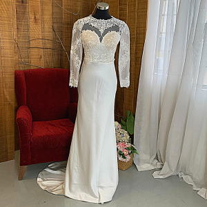 37 Minimalist Berta Long Sleeves Belgian Guipure Lace Lace Sheath Straight Cut in Silk Satin Wedding Dress Gaun Baju Pengantin Muslimah Kahwin Nikah Sanding Malaysia Kuala Lumpur Petaling Jaya