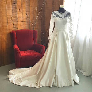 12 Minimalist Long sleeves Duchess Satin French Alencon Corded Lace A line Princess Beading Wedding Dress Gaun Baju Pengantin Muslimah Kahwin Nikah Sanding Malaysia Kuala Lumpur Petaling Jaya Rental 