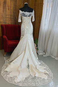 46 Off shoulder 3/4 sleeves Sleeves French Chantilly Lace Lace Duchess Satin Trumpet Mermaid Wedding Dress Gaun Baju Pengantin Muslimah Kahwin Nikah Sanding Malaysia Kuala Lumpur Petaling Jaya