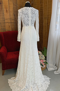 34 Round Neck Long Sleeves French Chantilly Lace Trumpet Mermaid Wedding Dress Gaun Baju Pengantin Muslimah Kahwin Nikah Sanding Malaysia Kuala Lumpur Petaling Jaya