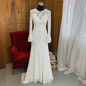 33 Round Neck Long Sleeves French Chantilly Lace Trumpet Mermaid Wedding Dress Gaun Baju Pengantin Muslimah Kahwin Nikah Sanding Malaysia Kuala Lumpur Petaling Jaya