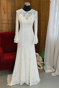 33 Round Neck Long Sleeves French Chantilly Lace Trumpet Mermaid Wedding Dress Gaun Baju Pengantin Muslimah Kahwin Nikah Sanding Malaysia Kuala Lumpur Petaling Jaya