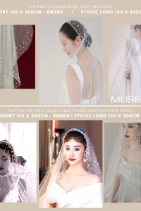 22 VTCM012 Bride Wedding Veil Plain Soft Tulle Veil Short Long Cathedral FingerTip Full French Lace/Veil Tudung Pengantin Nikah Sanding Wedding Dress Kahwin Malaysia Full Pearls