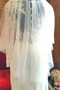 11 VTCMa003 Premium Bride Wedding Veil Plain Soft Tulle Veil Short FingerTip with Pearls /Veil Tudung Pengantin Nikah Sanding High Quality