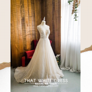201RYW02 Olivia Champagne Spag Geometry A line g Bridal event wedding dress reception rental custom make