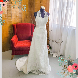 305W001 MR Halter Lace Aline a Trumpet Wedding Dress rental Malaysia a
