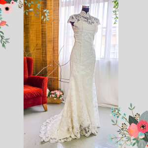 405W003 Mermaid a405W003 Mermaid Oriental Cheongsam White lace Wedding qi pao malaysia rentalOriental Cheongsam White lace a