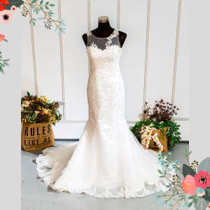 412W16 LL Illusion back asymetrical lace wedding gown malaysia rental