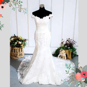 504W03 CS Off Shoulder Trumpet Floral mermaid wedding gown Malaysia