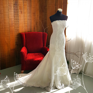 601W01 SG Straight Tube Trumpet lace wedding dress strapless c