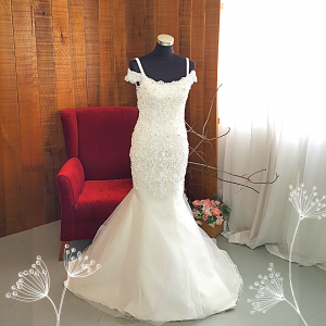 601W03 BR Off Shoulder Trumpet mermaid full lace wedding dress pearls a