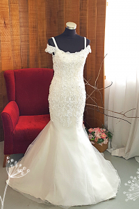 601W03 BR Off Shoulder Trumpet mermaid full lace wedding dress pearls a