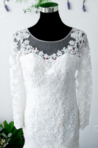 608LL07 LL Illusion neckline Zip back Trumpet long sleeves pengantin kahwin gaun sewa Malaysia