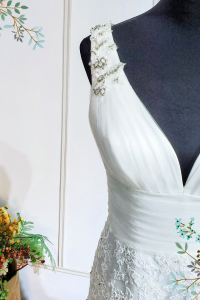 610CCW03 V neck Trumpet pleated bust V back Mermaid Wedding Gown rental Kuala Lumpur Sexy Deep