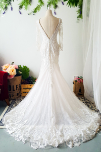 71LLW02 LL Long Sleeves Geometry Trumpet Low V back a Kahwin Pengantin Nikah Malaysia