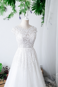 801LLW01 Amyra Illusion neckline guipure lace A line bridal gown designer Malaysia rental