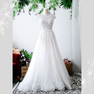 801LLW01 Amyra Illusion neckline guipure lace A line bridal gown designer Malaysia