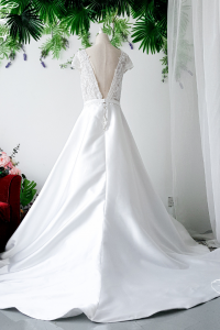 808BYWL01 Plus Latifa Cap Lace sleeves V neck A line Mikado Silk Bridal Dress Designer Malaysia rental Pengantin