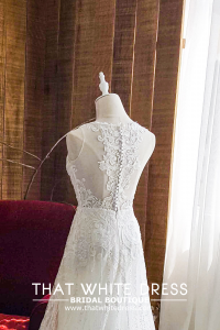 906BY04W01 Carina Deep V illusion back A line stripes button back Bridal Gown Signature Designer Custom make rental Kuala Lumpur