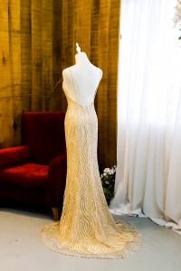 906LLE02 Thrisha Gold Spaghetti Strap full beadings sequins Trumpet Mermaid Bride Wedding Dress Designer Premium White Rental Kuala Lumpur