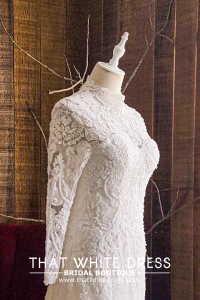 906LLW03 Fhrisha Long Sleeves Baroque A line Full French Lace Button Back High Neck Collar Bridal Gown Signature Designer Custom make rental Kuala Lumpur