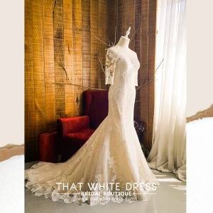 909BY05W02 Dara LS Beige trumpet Guipure French Chantilly lace anBride Wedding Gown Premium Designer Malaysia rental