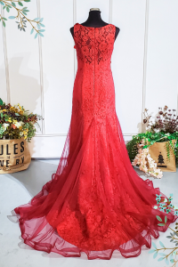 Evening Dress 502Ev09 TY Maroon Illusion Neck Chantilly Lace Trumpet d