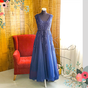 Evening Dress 601EL02 BR Plus Dark Navy Strap V Neck Ellie a Plus Rental Malaysia mom of bride