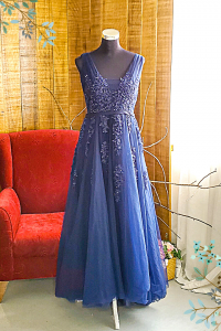 Evening Dress 601EL02 BR Plus Dark Navy Strap V Neck Ellie a Plus Rental Malaysia mom of bride
