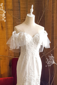 202BYW02 Ferona Off Shoulder Floral trumpet d Button Back Bride Wedding Dress Designer Premium White Rental Kuala Lumpur