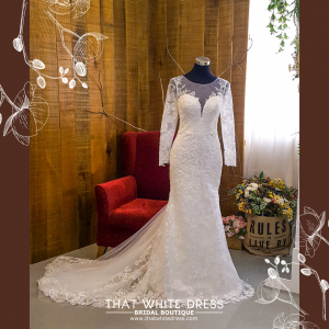 211BY10W02 Annabelle Long Sleeves Trumpet Floral lace mermaid button back Gaun Pengantin Muslimah Malaysia sewa Kahwin Nikah