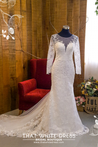 211BY10W02 Annabelle Long Sleeves Trumpet Floral lace mermaid button back Gaun Pengantin Muslimah Malaysia sewa Kahwin Nikah