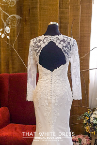 211BY11W01 Hailey Long Sleeves Lace Open Keyhole Back Trumpet d Gaun Pengantin Muslimah Malaysia sewa Kahwin Nikah