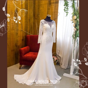 211BY11W03 Ashley Long Sleeves Button back Silk Satin Lace Sheath Silver trumpet a Baju Majlis Kahwin Nikah Sanding Malaysia tempah sewa