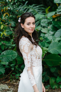 610CCW01 Long Sleeves Illusion Satin button back 7 Long Sleeves Bridal Dress Malaysia Rental, French Lace wedding Dress rental Malaysia, 