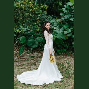 610CCW01 Long Sleeves Illusion Satin button back 6 Wedding Gown Designer Malaysia, Malay Bride Malaysia, Church Bride Malaysia, 