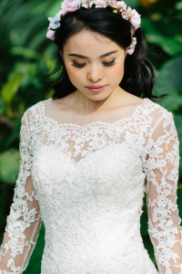 605LL02 LL Long Sleeves Illusion Lace Neck Low Back Tie 5 Gaun Pengantin Muslimah Malaysia sewa Kahwin Nikah