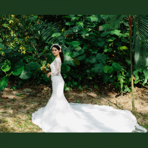 605LL02 LL Long Sleeves Illusion Lace Neck Low Back Tie 13 Gaun Pengantin Kuala Lumpur Sewa, Petite Bride Dress Rental Malaysia
